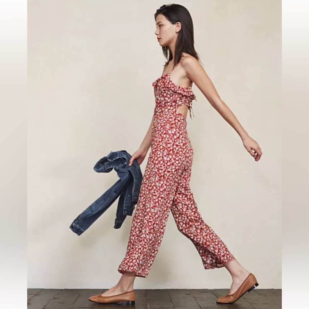 Reformation Yvonne Red Floral Flower Jumpsuit - Picture 3 of 14